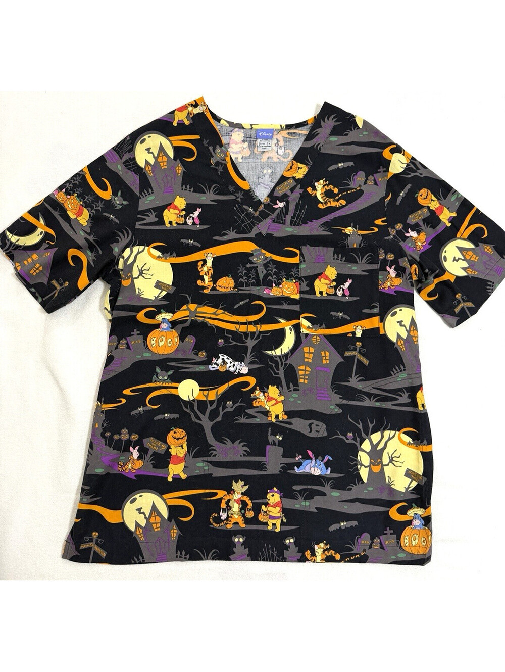 Disney Winnie the Pooh Halloween Scrub Top with Side Pockets